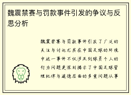 魏震禁赛与罚款事件引发的争议与反思分析 魏震禁赛与罚款事件引发的争议与反思分析